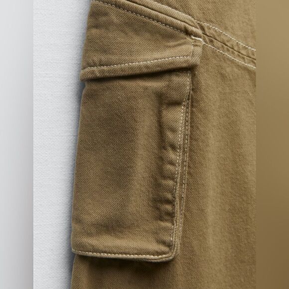 Zara Full Length Light Khaki Cargo Pants New - Picture 7 of 10